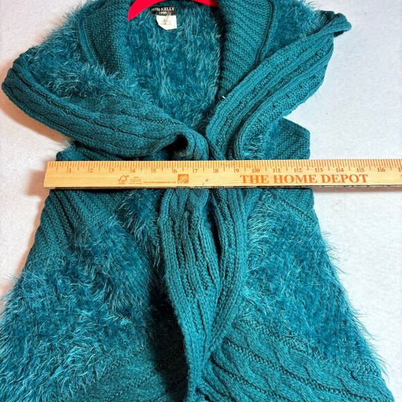 MISS KELLY 1999 Furry Cable Knit Teal Sweater Vest Size S/M Asymmetrical - Picture 4 of 6